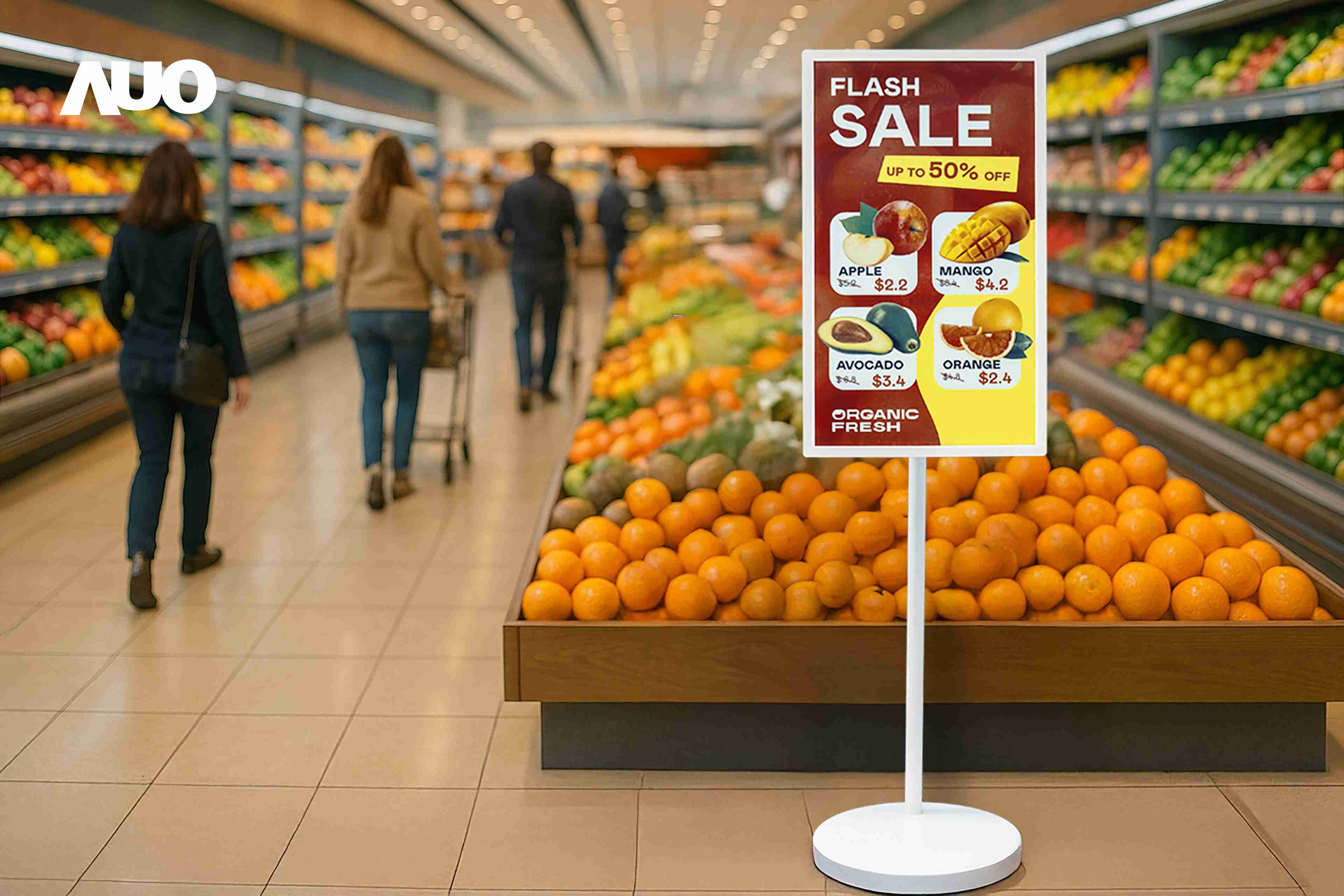 达擎首亮相低功耗、、全彩的〝aecoPost电子纸解决方案〞，，，仅在更新画面时需要微量的电力驱动，，无需布建电线的便捷设计，，，使其可灵活应用、、、、随意置放，，并可透过云端或行动装置app，，轻松管理及排程广告内容，，，，晋升店头营销利器。。。